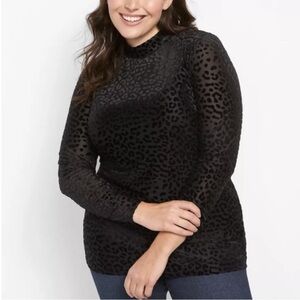 NWOT Lane Bryant black burnout animal print velvet mock neck sheer top